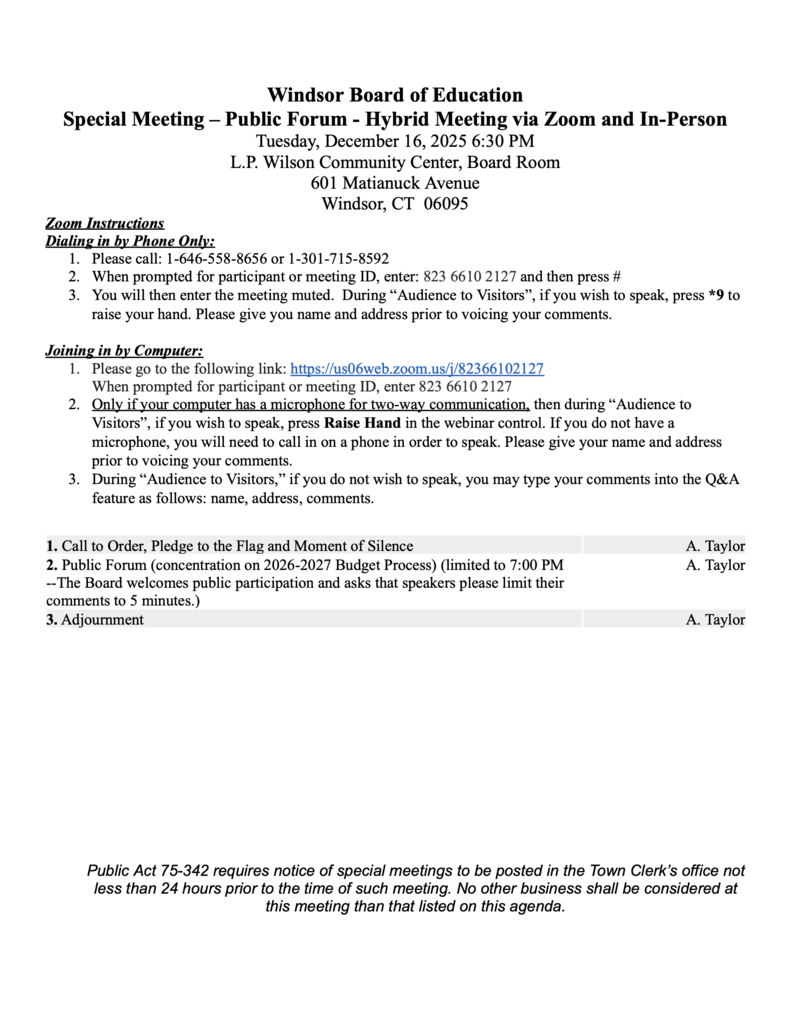 public forum agenda