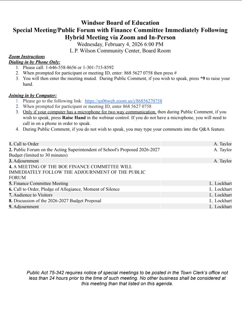 A screenshot of agenda document that can be found by following a link in the announcement. 