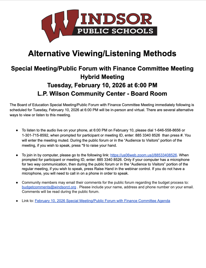 A screenshot of the aspecial listening instructions for an upcoming BOE meeting. Click the link in the post to review the details.