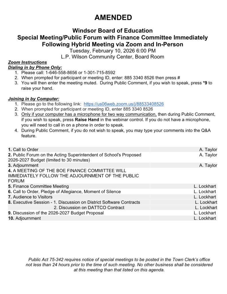 A screenshot of the agenda for an upcoming BOE meeting. Click the link in the post to review the details.