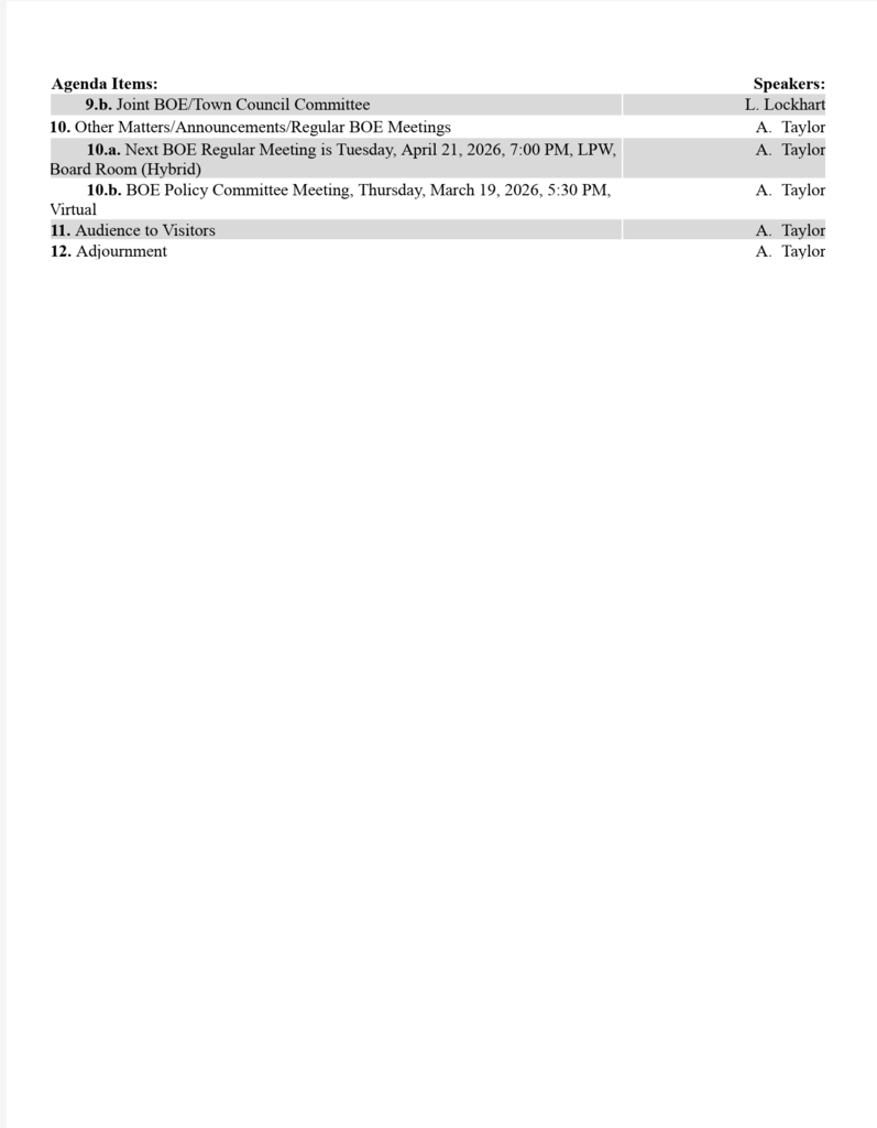 BOE Agenda - continuing