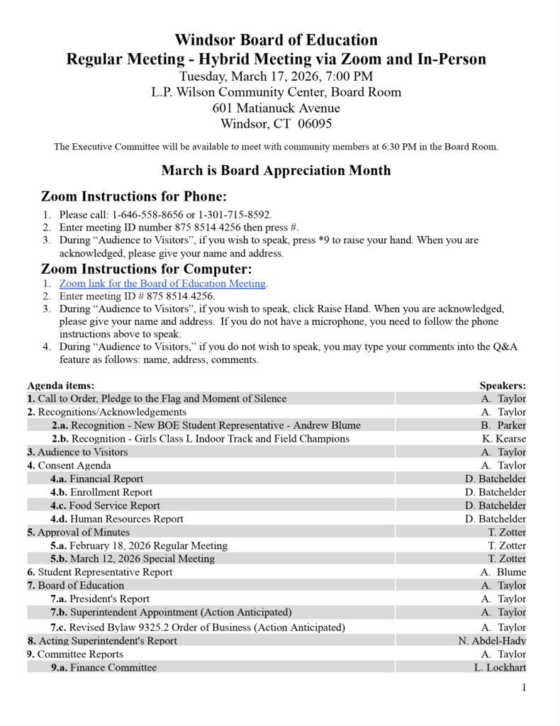 BOE Agenda - follow the link to access PDF