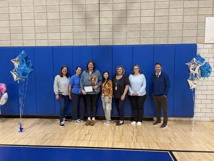 teacher of the year committee in gym with Mrs. Barton