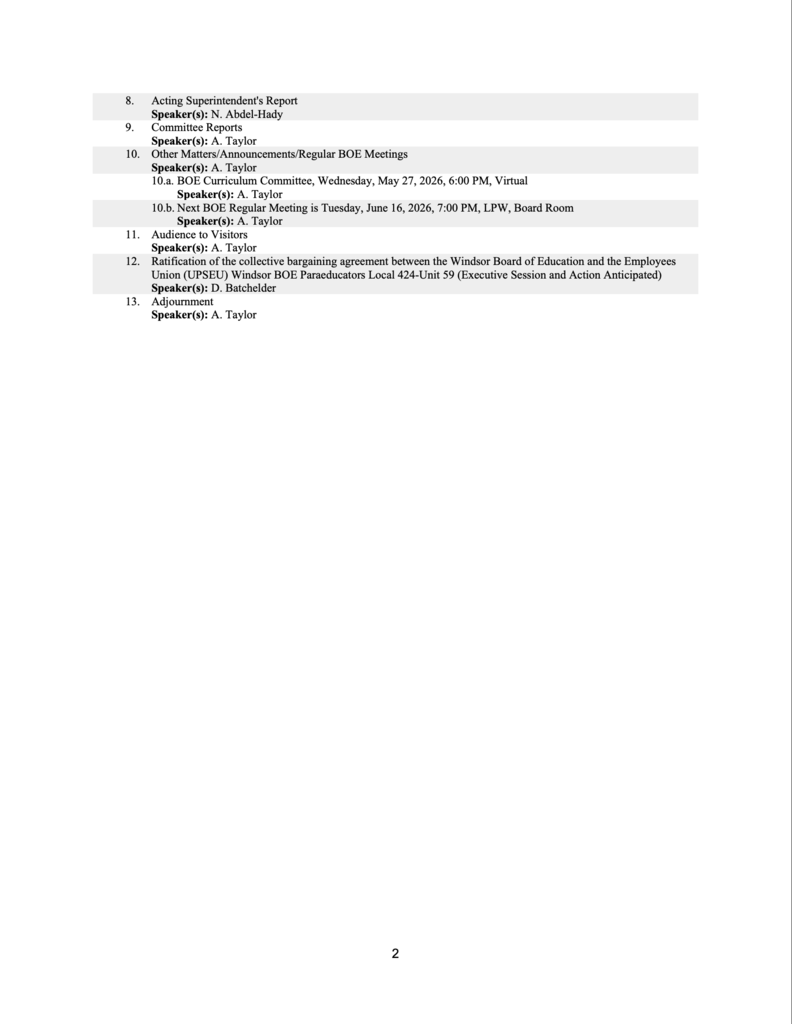 Meeting Agenda. Click the link in the body to access the Word Doc.