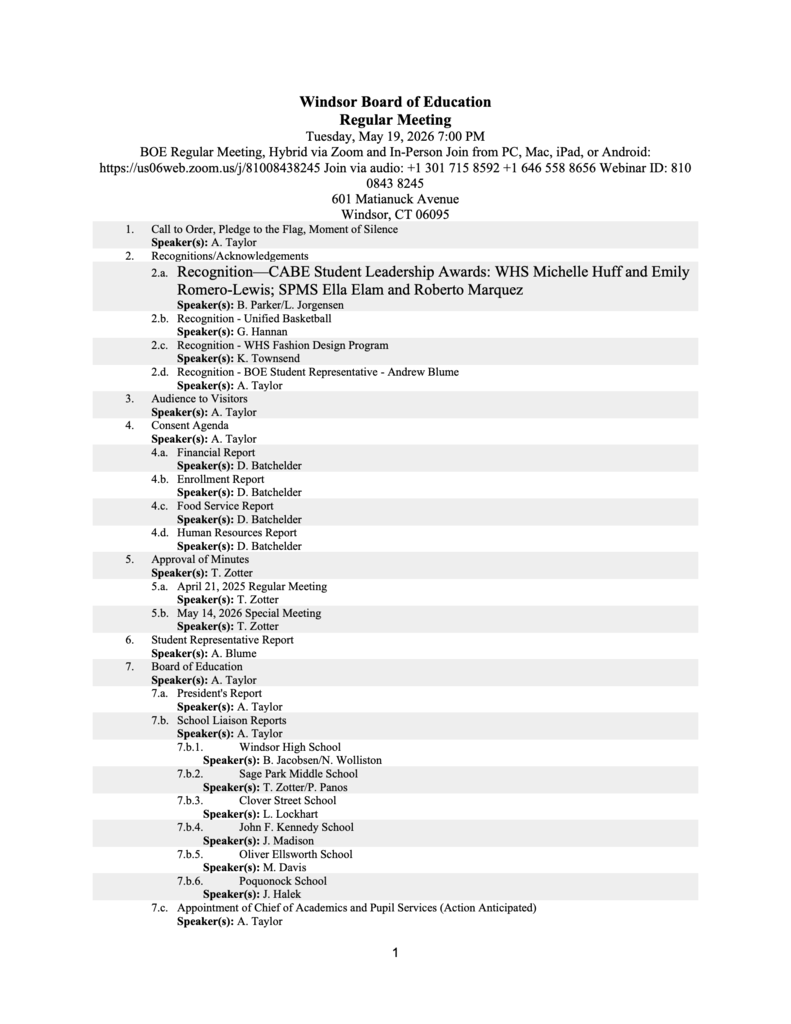 Meeting Agenda. Click the link in the body to access the Word Doc.