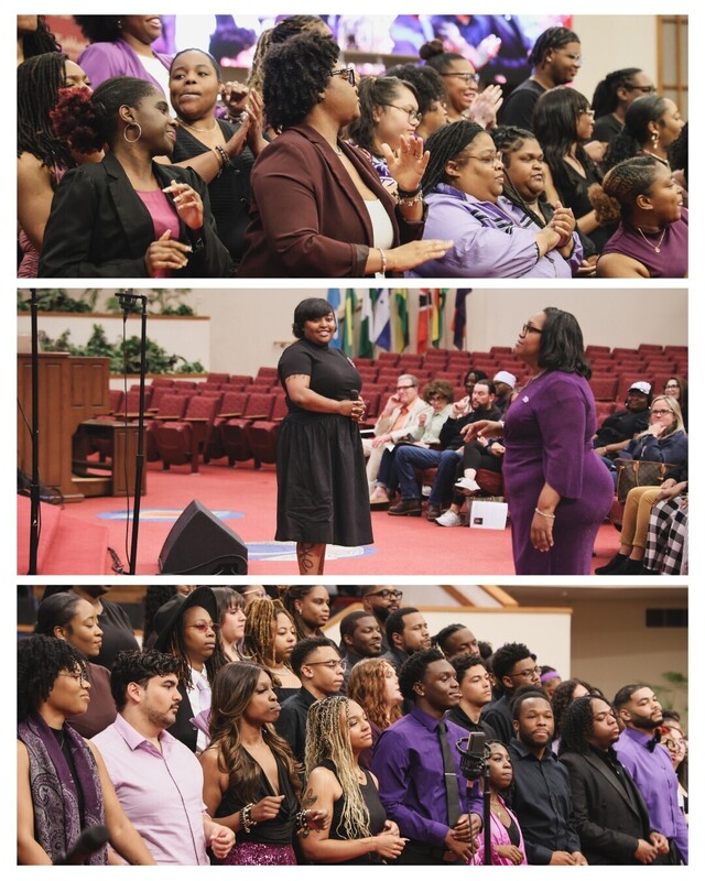 Alums singing alongside the current choir
