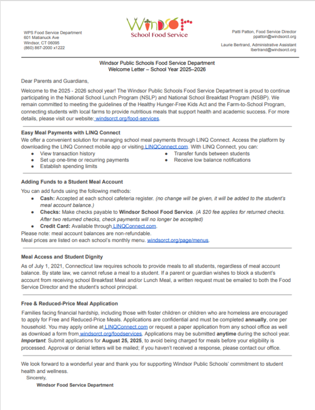 Image of 25-26 Food Service letter