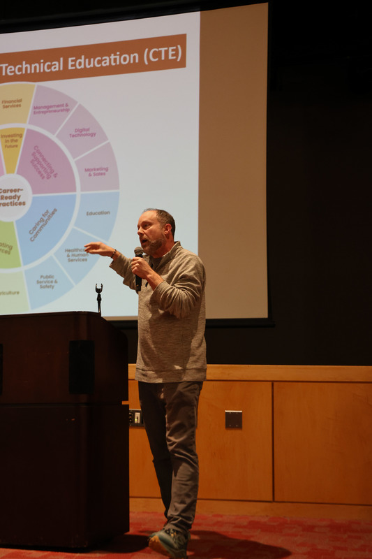 A media teacher explaining Technical education tracks available to sutdents