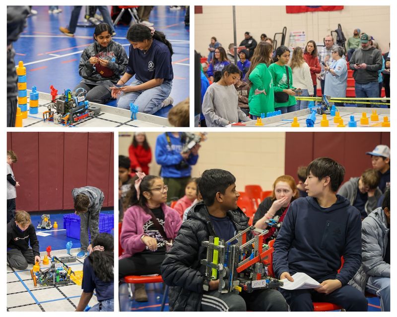 A collage of pictures from robotics competition