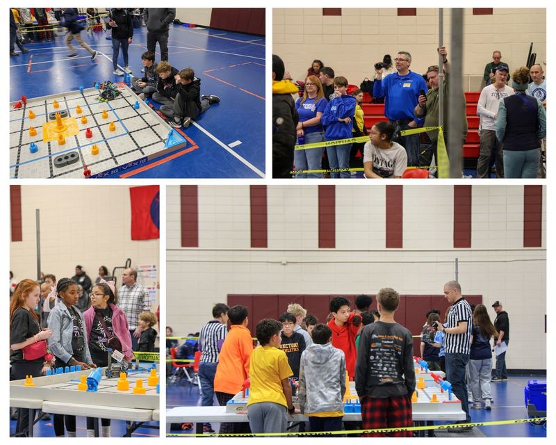 A collage of pictures from robotics competition