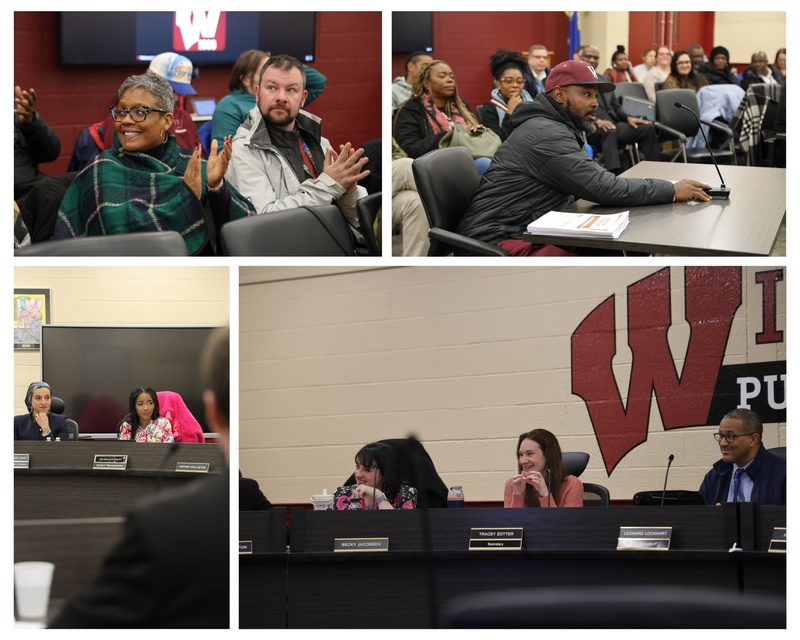 a collage of pictures taken during the BOE meeting