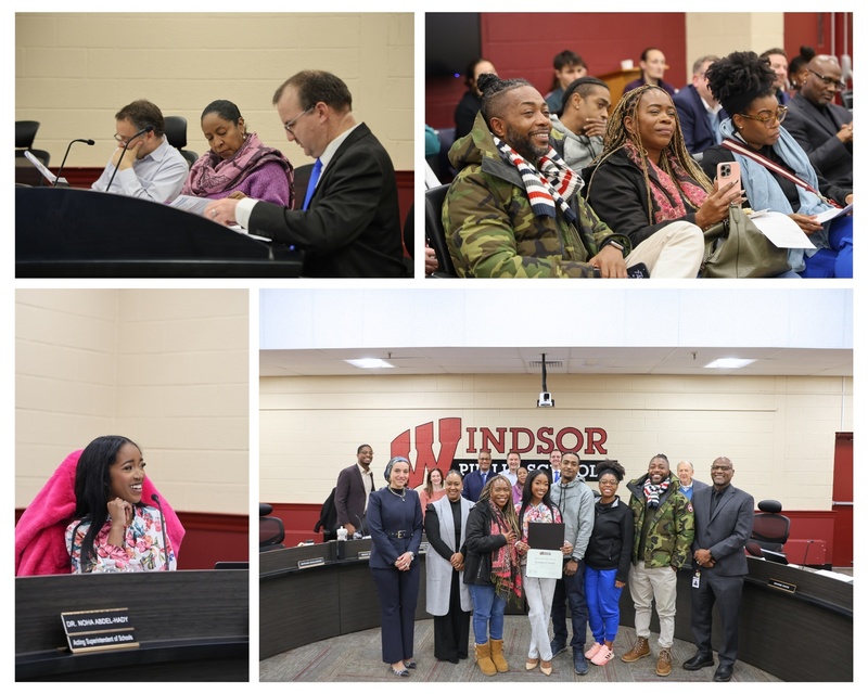 a collage of pictures taken during the BOE meeting