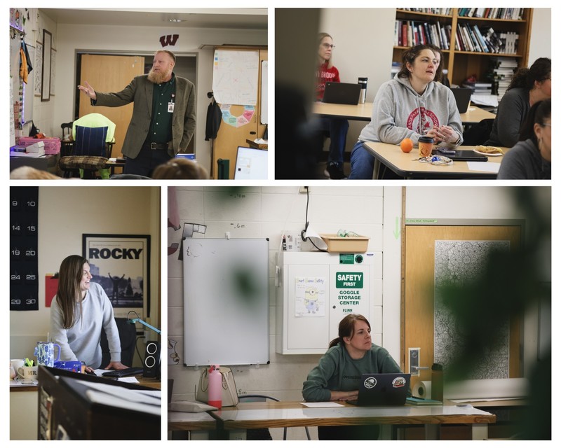 Wellness PD collage - lecturer, an AI class student, an AI class teacher, An AI class student