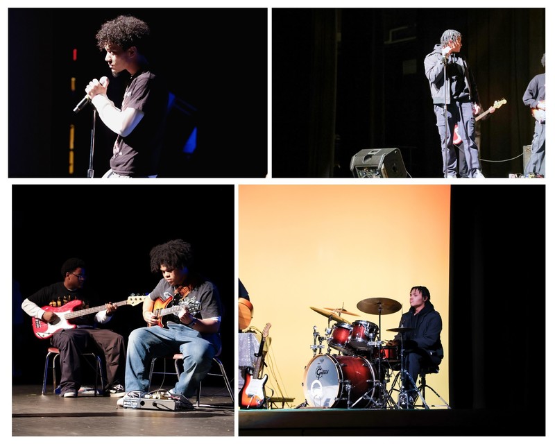 Collage: a band performing Nirvana song