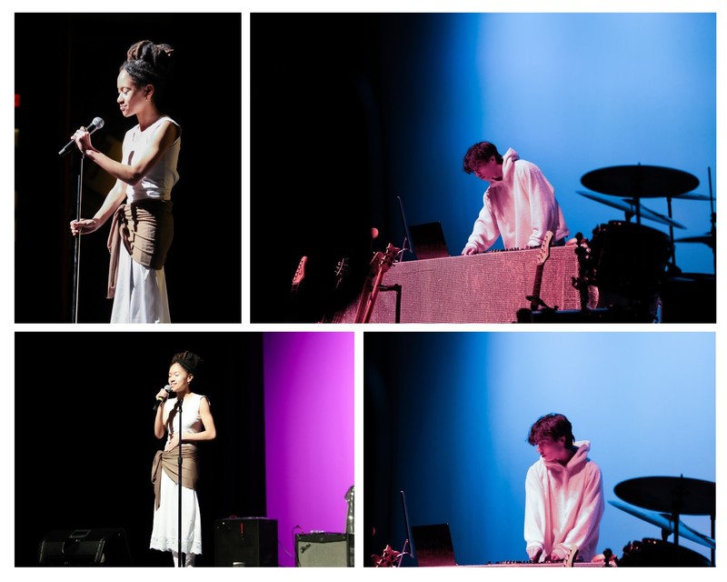 A student singing her an original song and a student presenting an original DJ mix