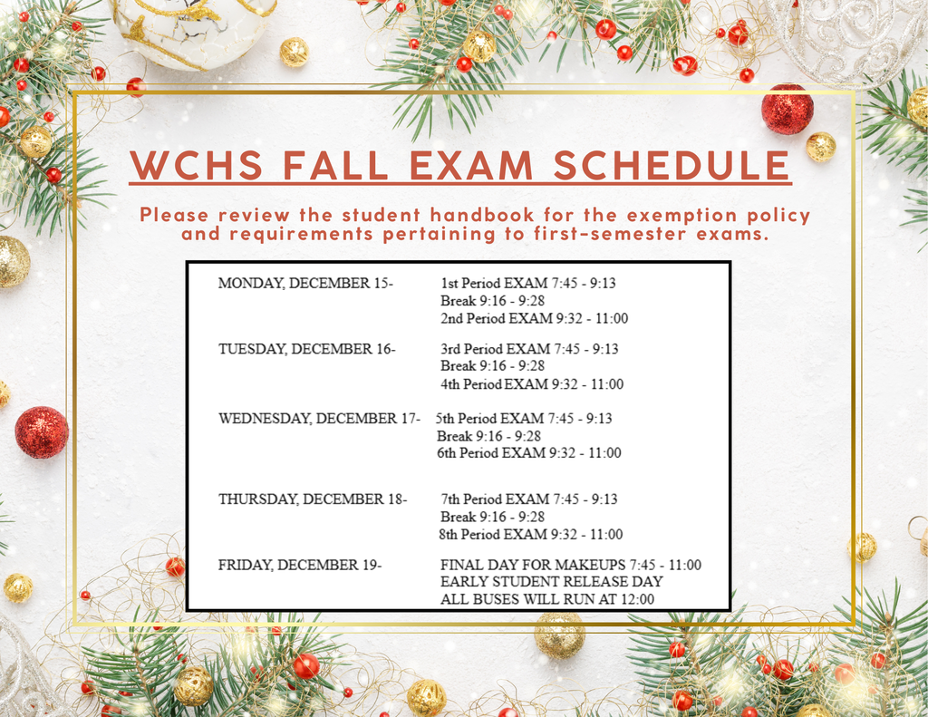WCHS Fall Exam Schedule 2025