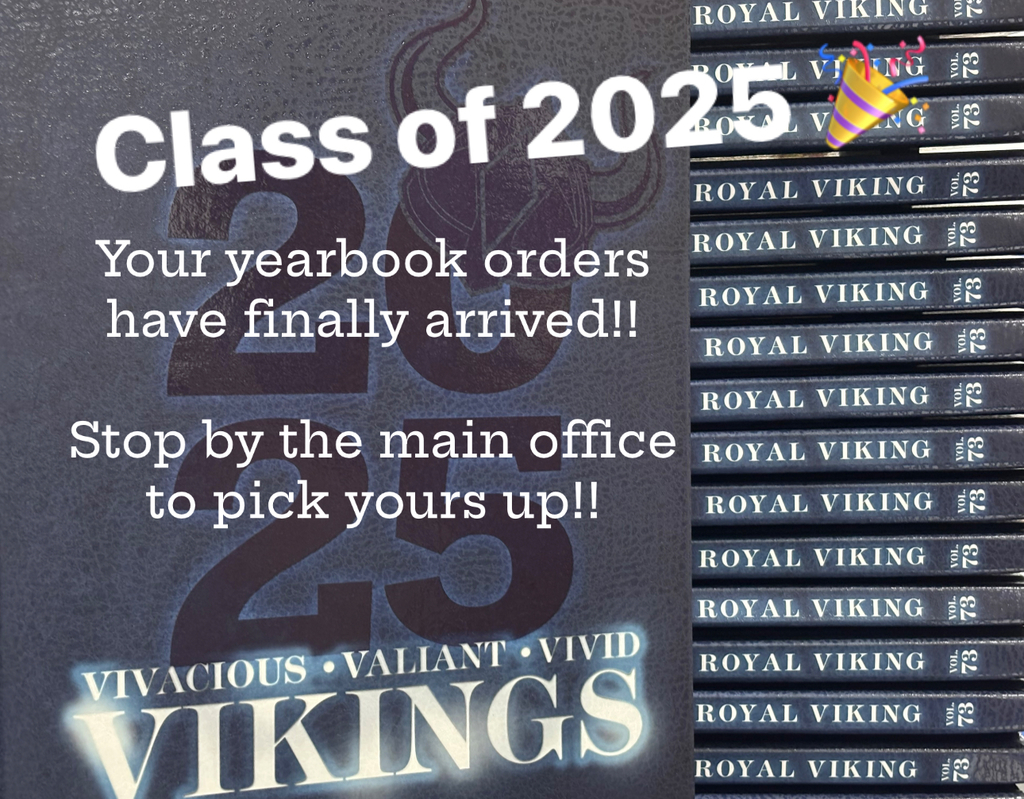 The Royal Viking did not anticipate the delivery of the 2024-2025 book to be this late. Our student staff works very hard throughout the year to ensure timely delivery, however this year we had some unforeseen issues that prohibited an on time delivery. We apologize for this inconvenience.  Thank you so much for your patience. 