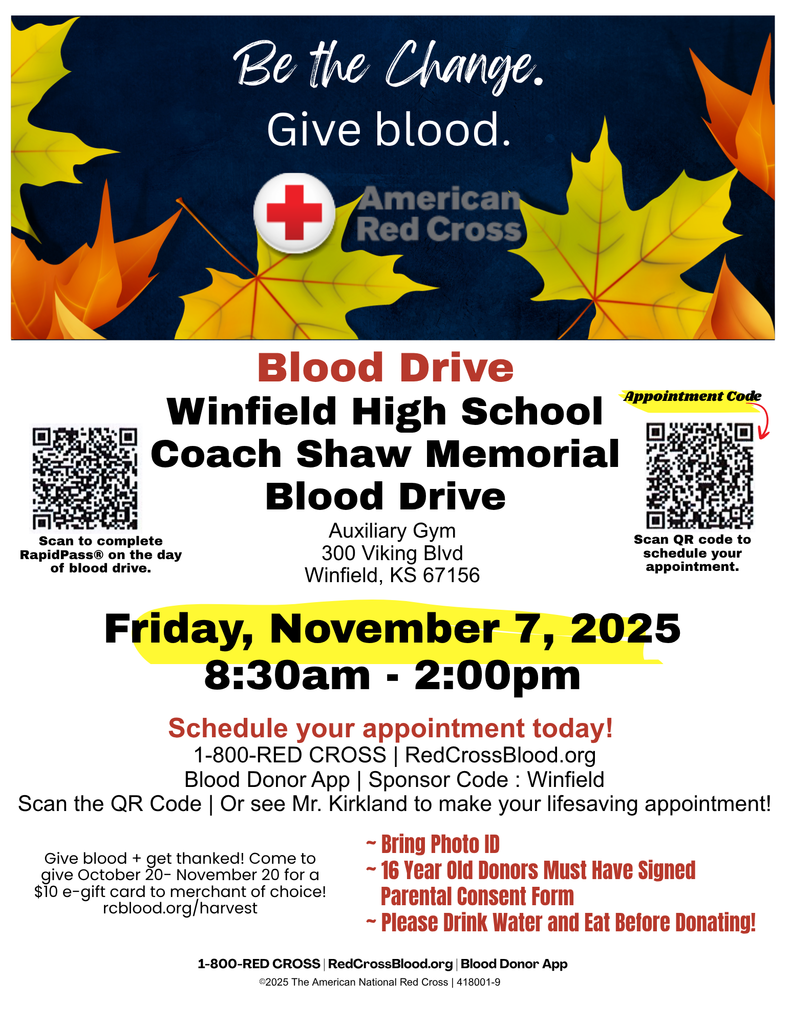 Winfield High School Coach Shaw Memorial Blood Drive