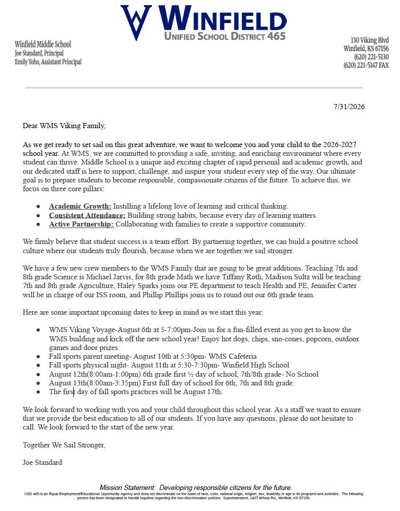 welcome letter