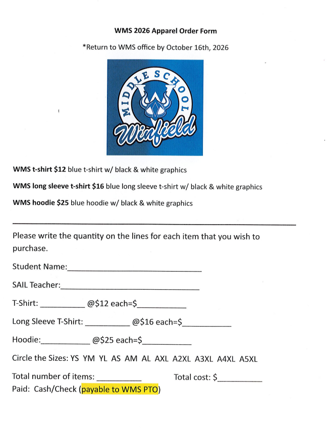 Shirt order forms are due to the office by October 16th.