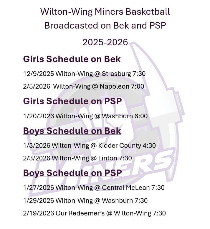 Wilton-Wing Miners Basketball Broadcasted on Bek and PSP