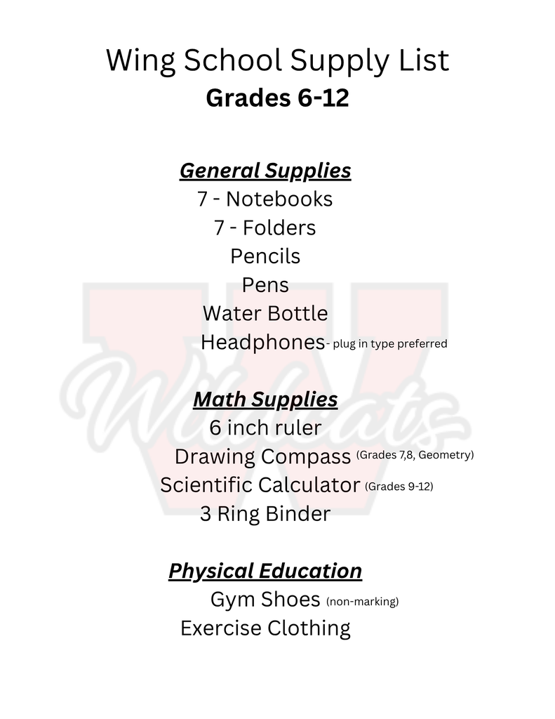 School Supply List