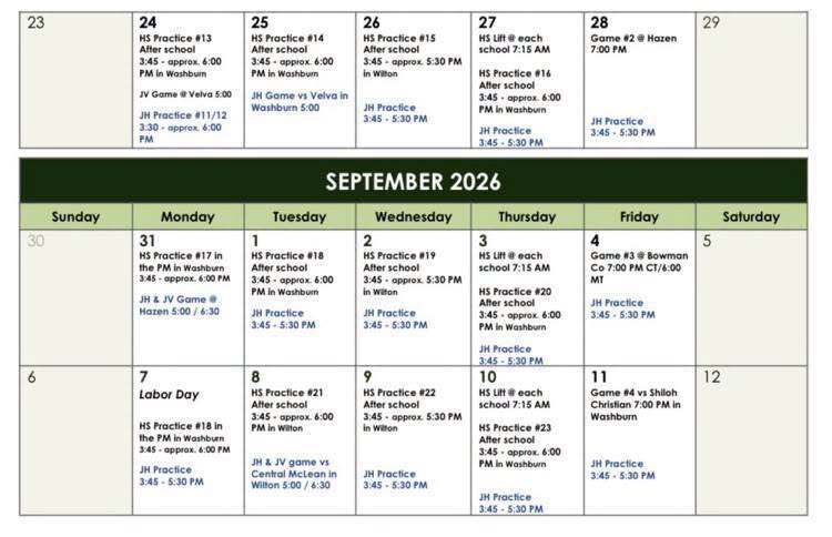 September Football Schedule