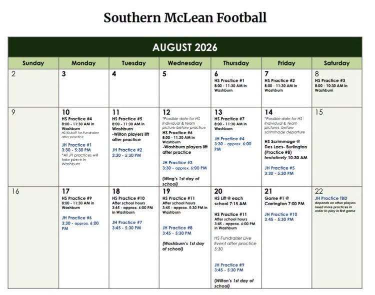 August Football Schedule