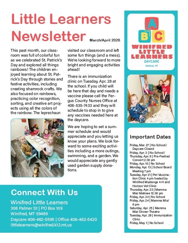 March - April Winifred Little Learners Newsletter