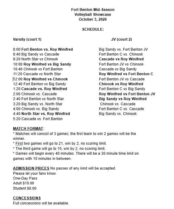 Ft Benton Mid Season Volleyball Showcase