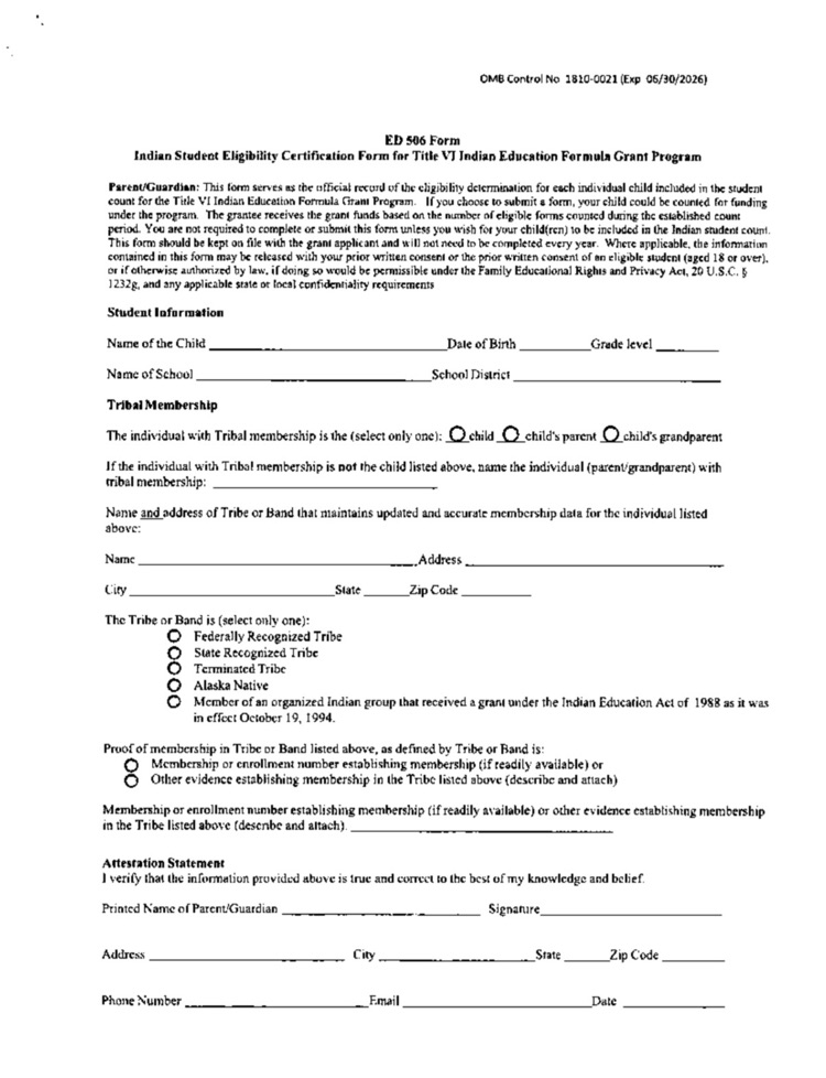 Title VI Form/ Tribal enrollment