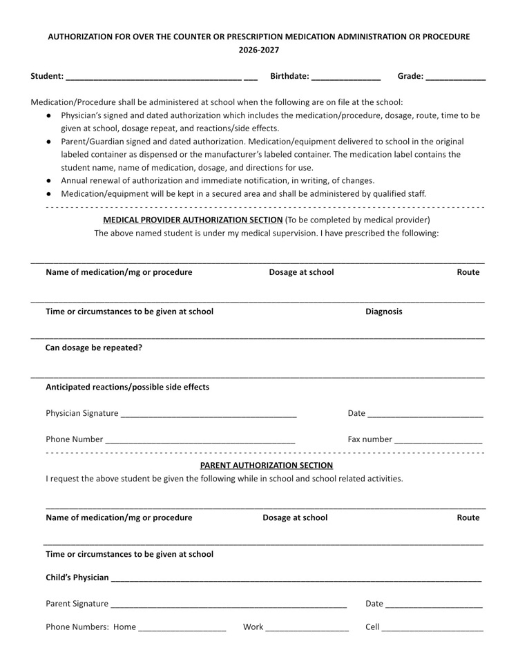 Over the counter medication authorization