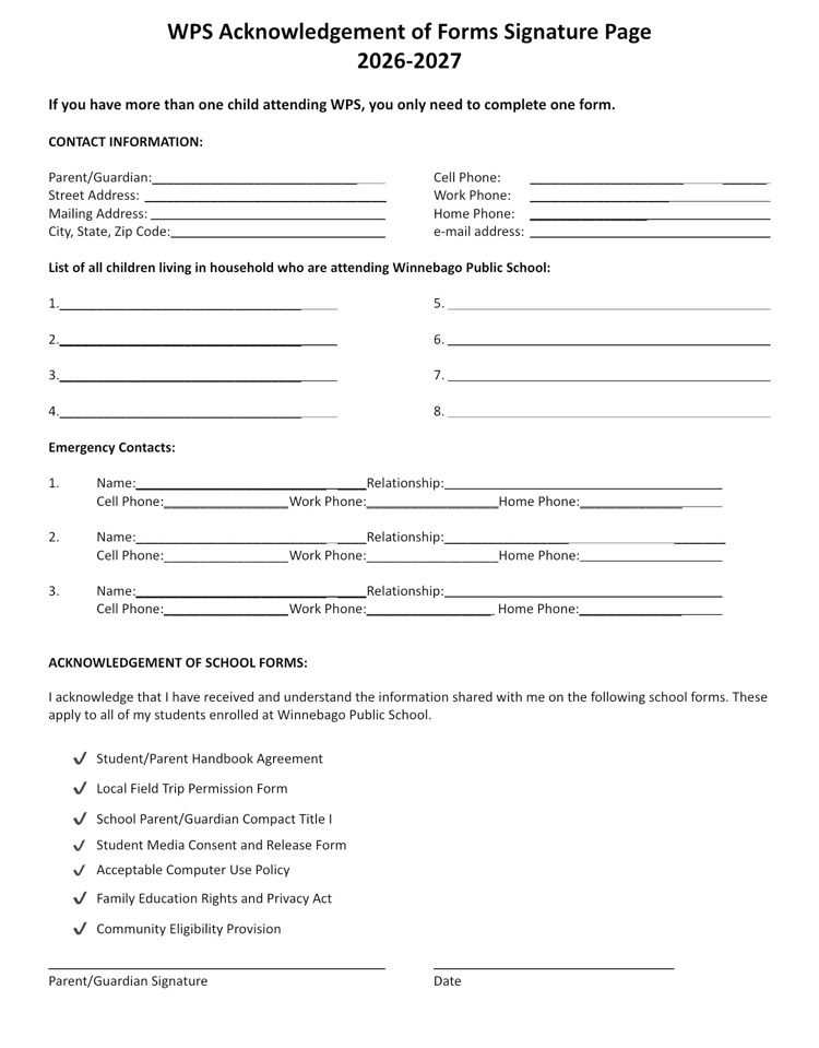 Acknowledgement of school forms