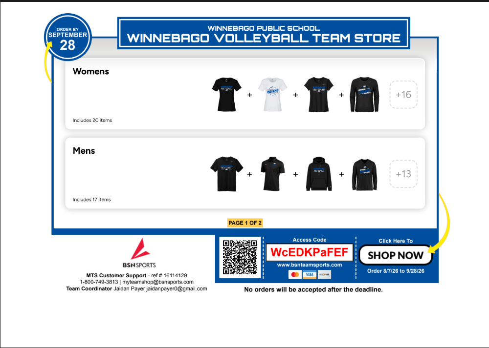 Winnebago Volleyball team store