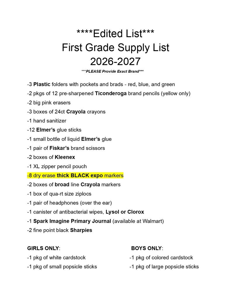 first grade list 