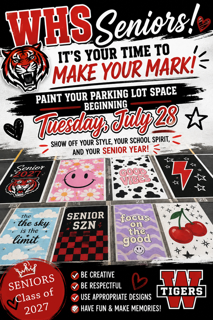 A poster for seniors at WHS to paint their parking lot space. It says, "Make Your Mark!" and lists guidelines.