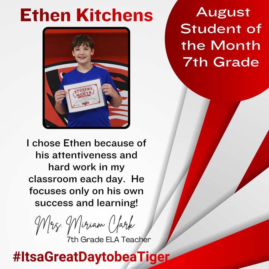 A boy holding a certificate with "Student of the Month" in a red circle. Caption says he was chosen for hard work.
