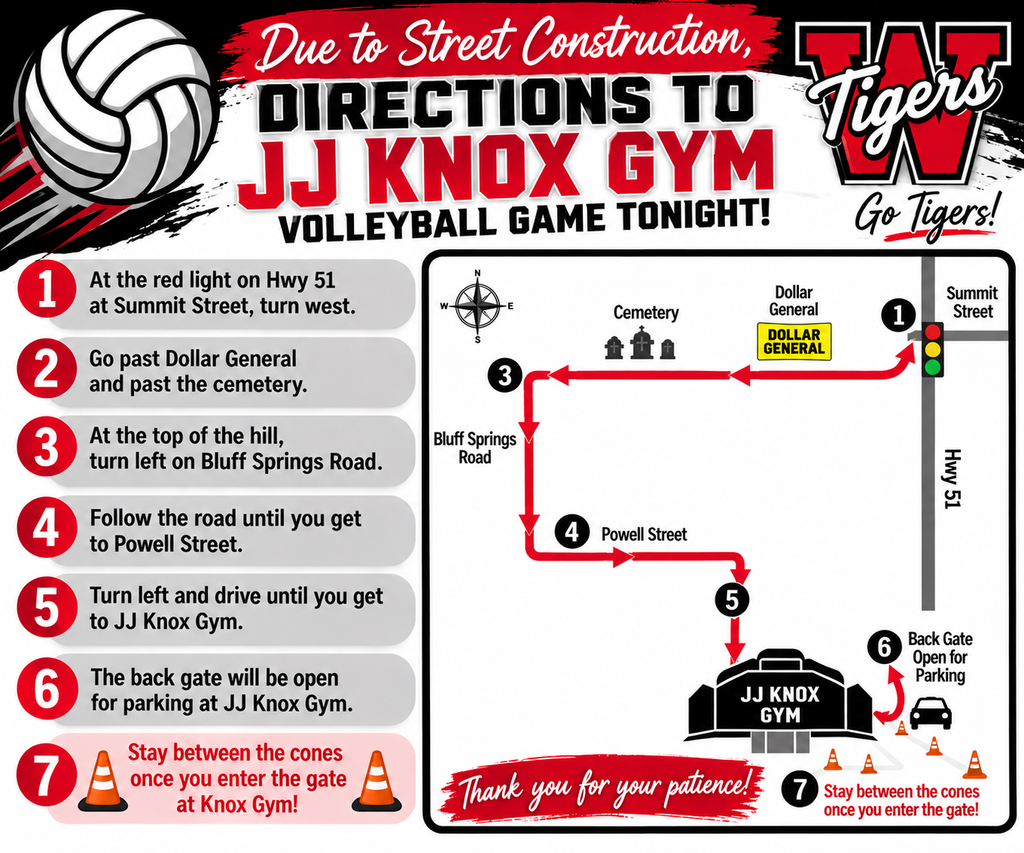 Directions to JJ Knox Gym. At red light, turn past cemetery, drive until reaching Powell Street, left onto JJ Knox Gym.