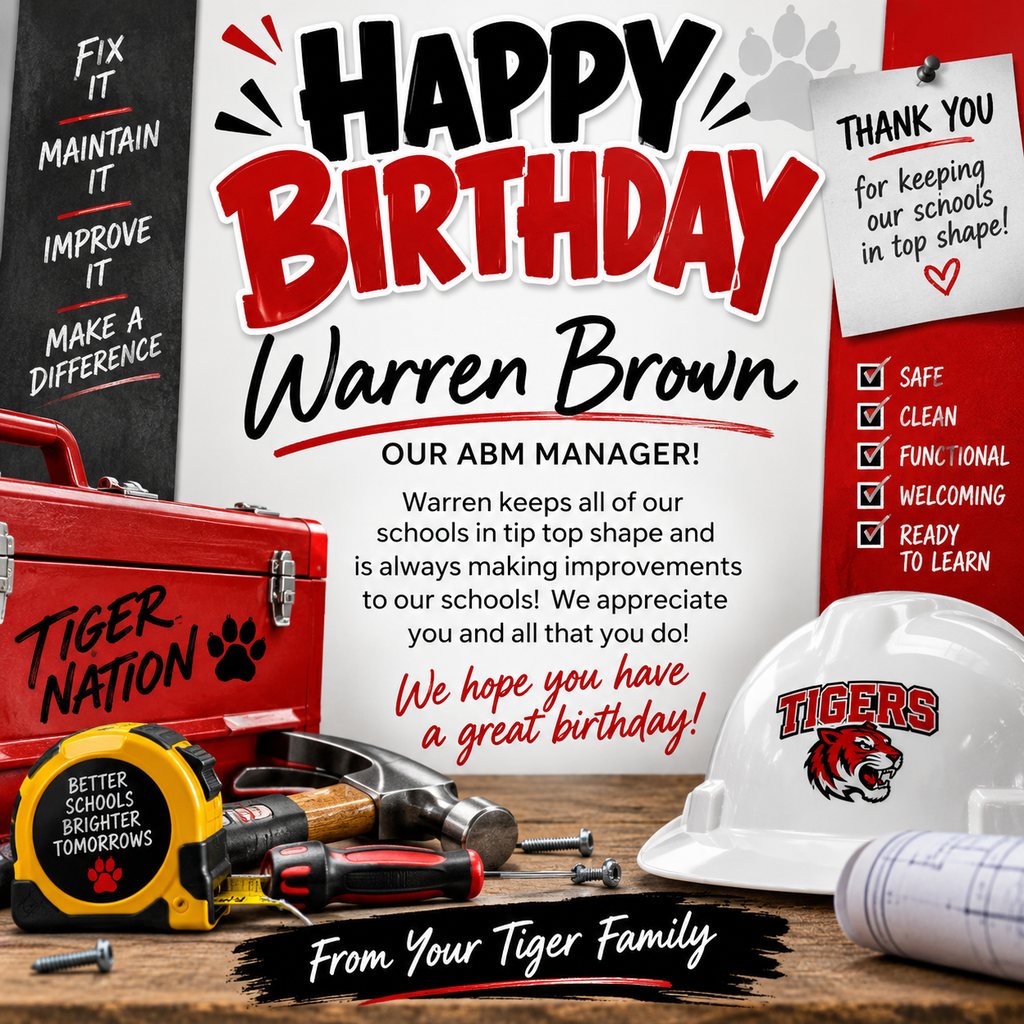 Advertisement for Warren Brown's birthday from the Tiger Family. Features a helmet, tools, and text.