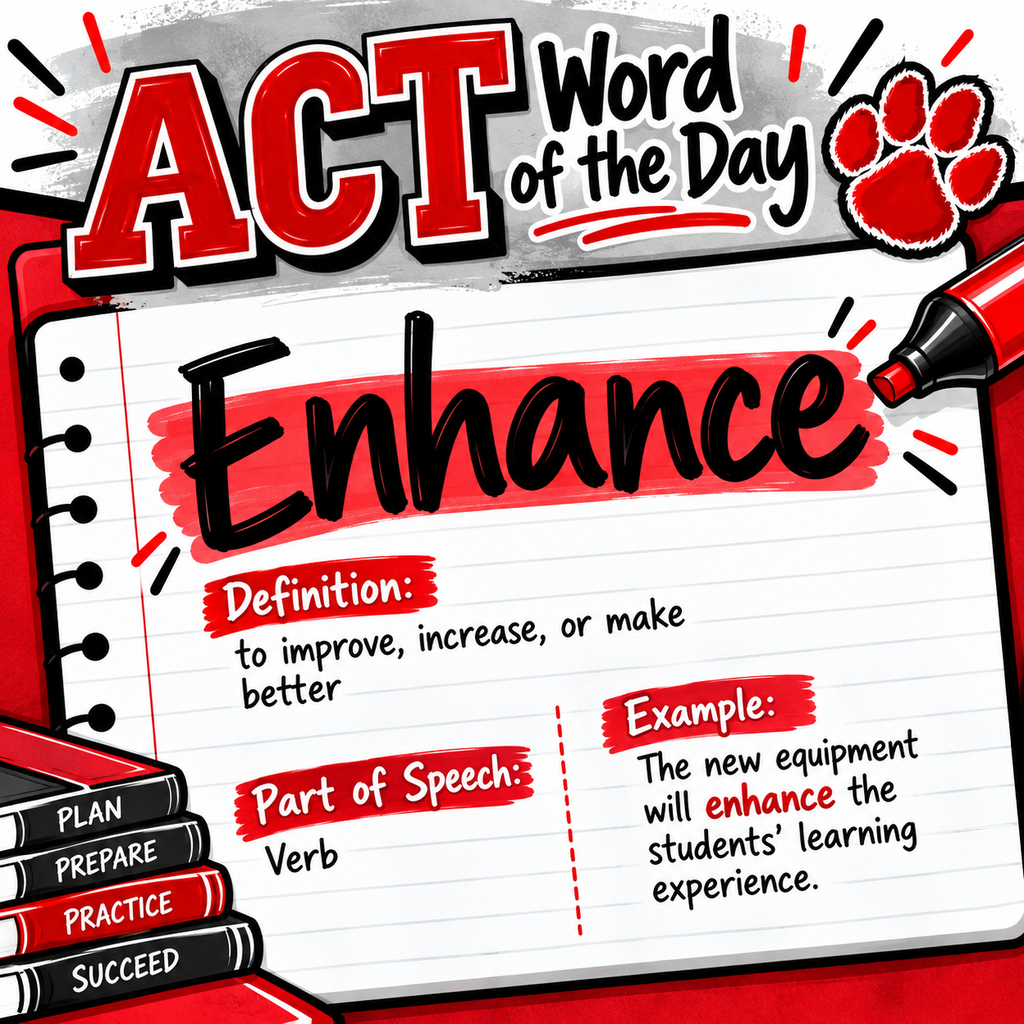 Word of the Day graphic with 'Enhance'. Features definition, part of speech, and example sentence.