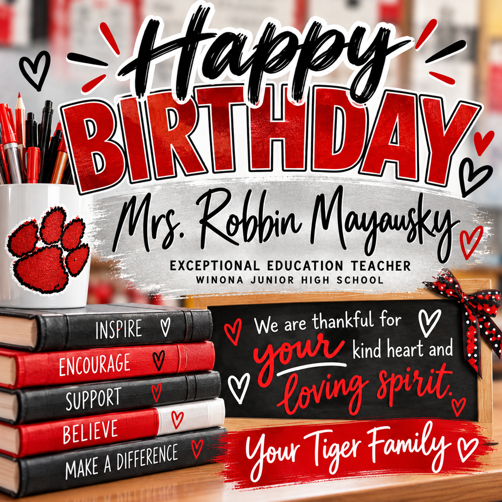 A birthday poster features "Happy Birthday" in bold letters. Below are books with heart icons. A cup holds pencils and a paw print.