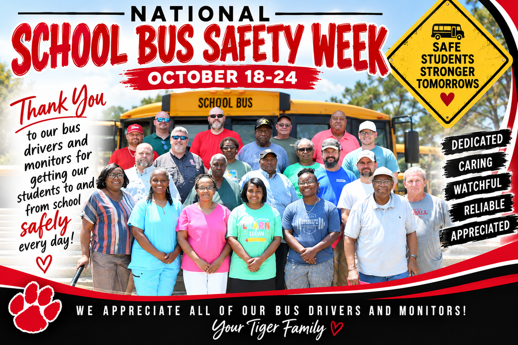 A group of adults in hats and glasses stand in front of a school bus.