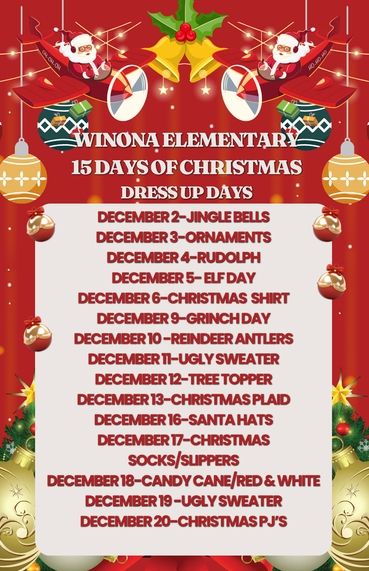 Winona Elementary 15 days of Christmas Dress Up Days. | Winona ISD Winona Elementary 15 days of Christmas Dress Up Days. | Winona ISD