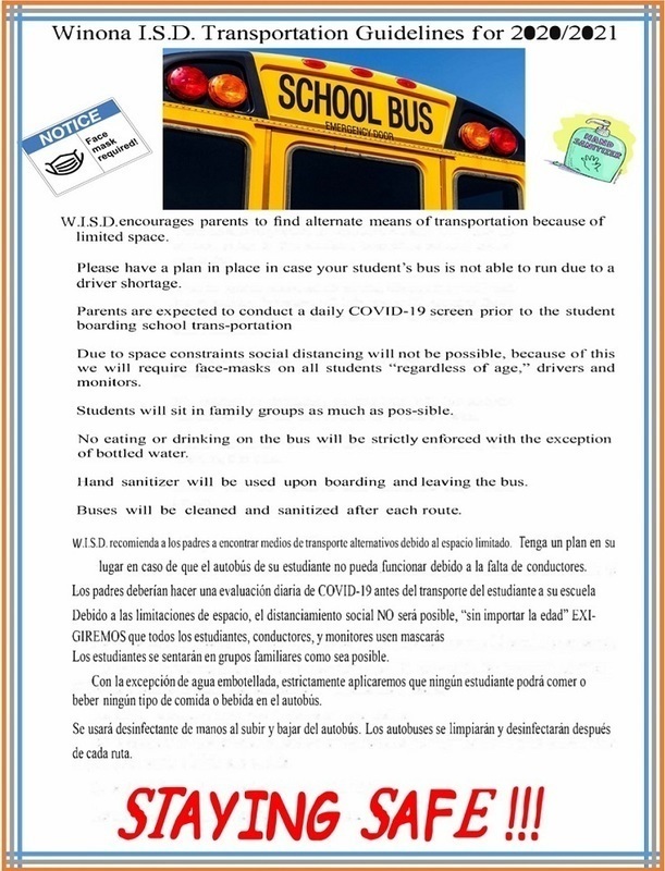 Transportation guidelines for 2020-2021 school year