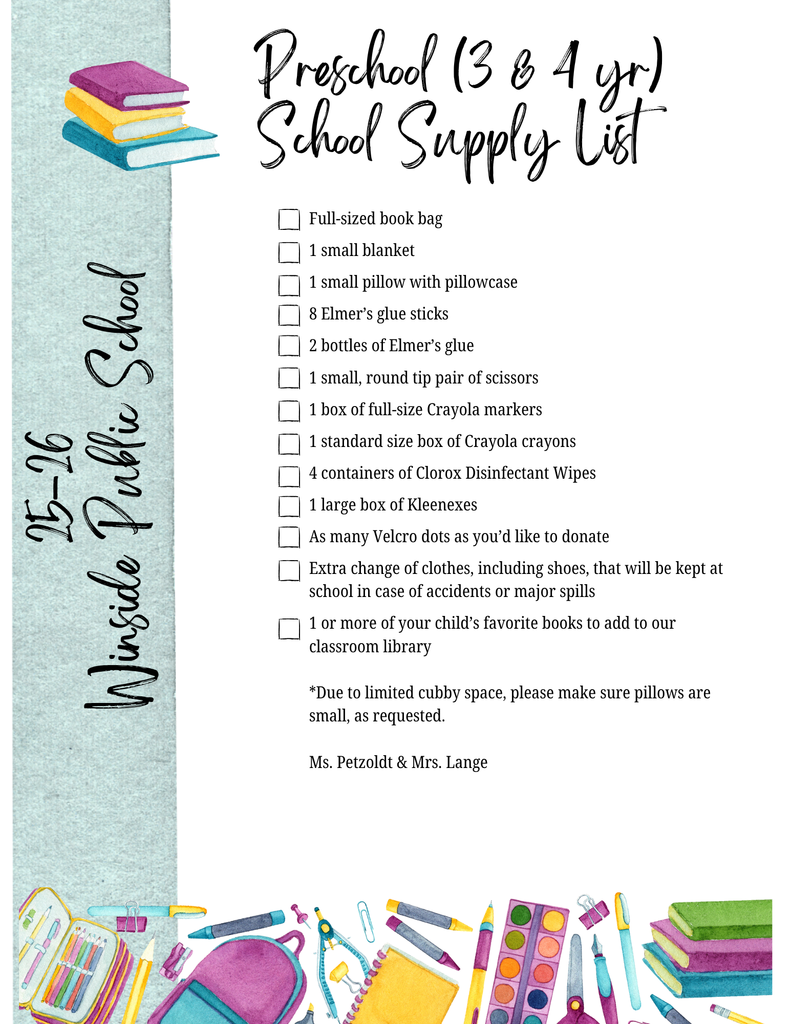 Preschool suppl list