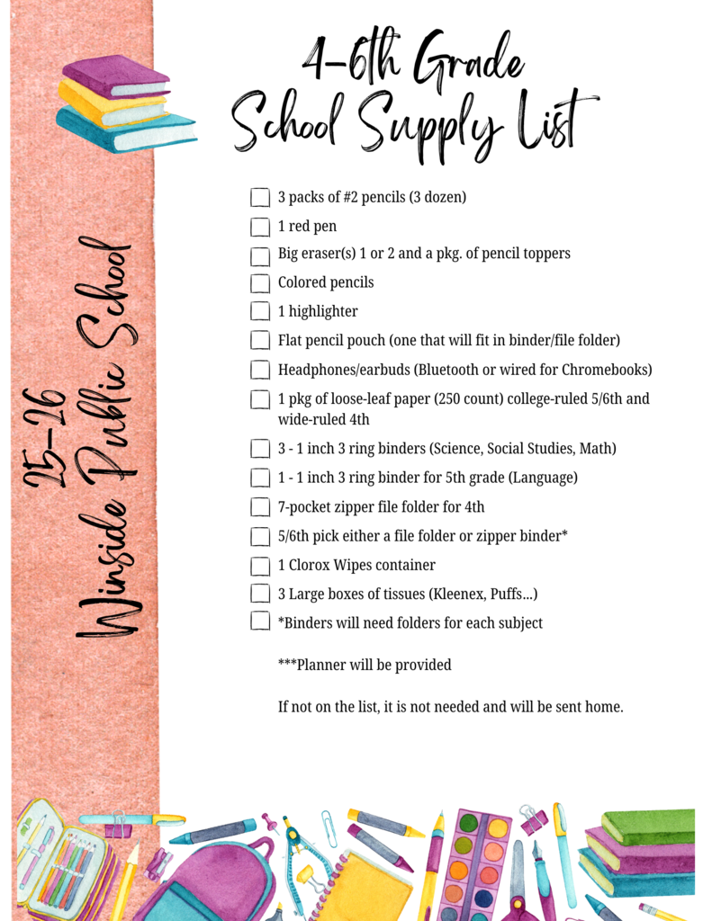 4-6 grade supply list