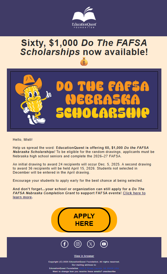 FASFA Nebraska Scholarship