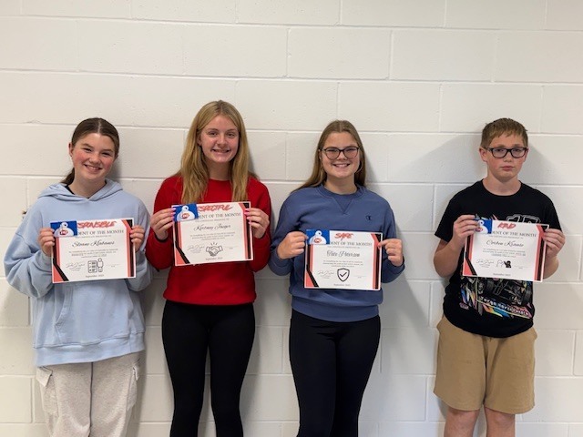September students of the month for respectful, responsible, safe, and kind.