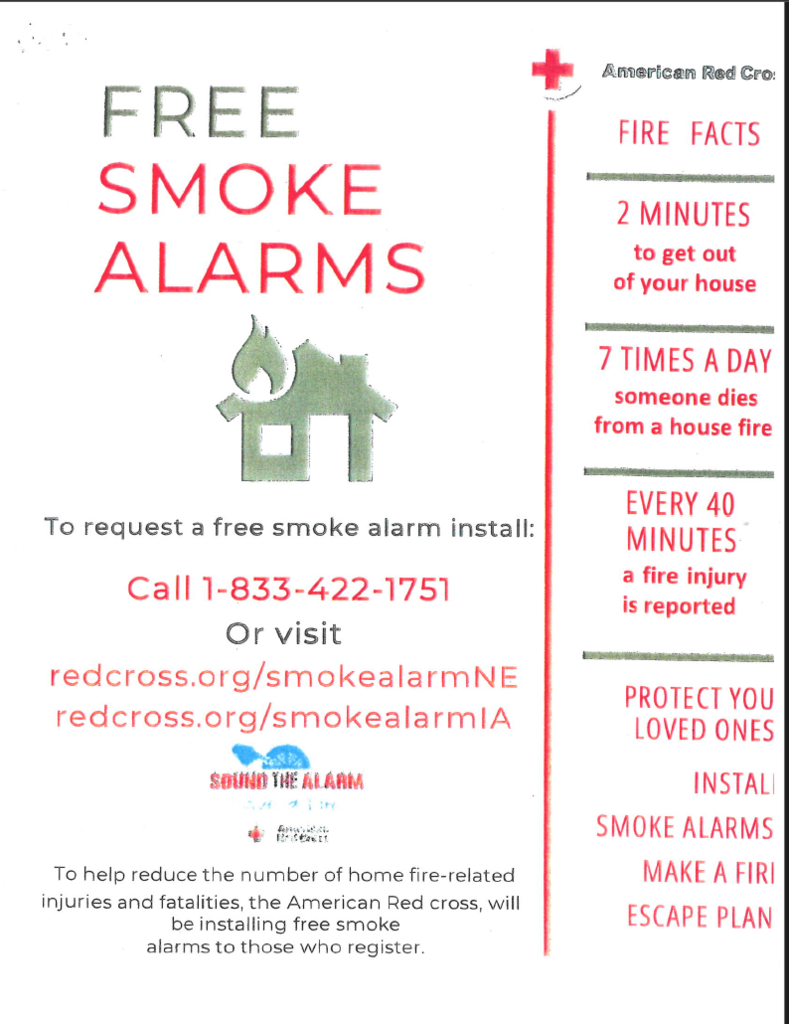 Flyer from the American Red Cross offering Free Smoke Alarms for the Deaf and Hard of Hearing. Call 1-888-422-1751