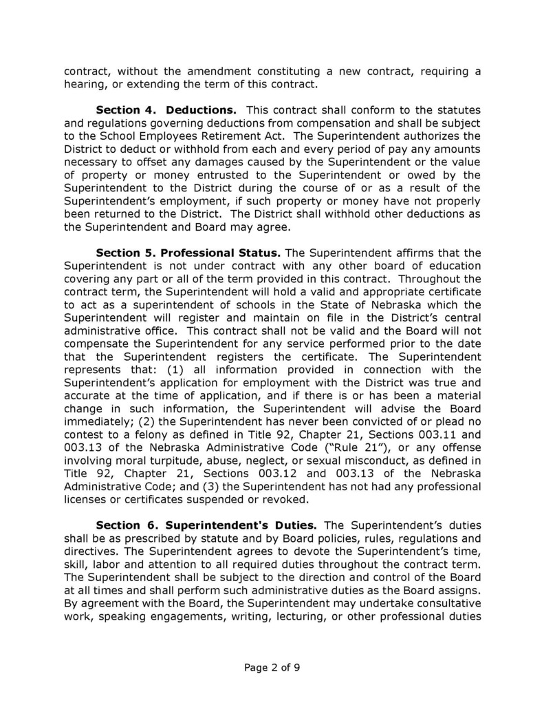 Superintendent Contract for the 2026-2028 school years